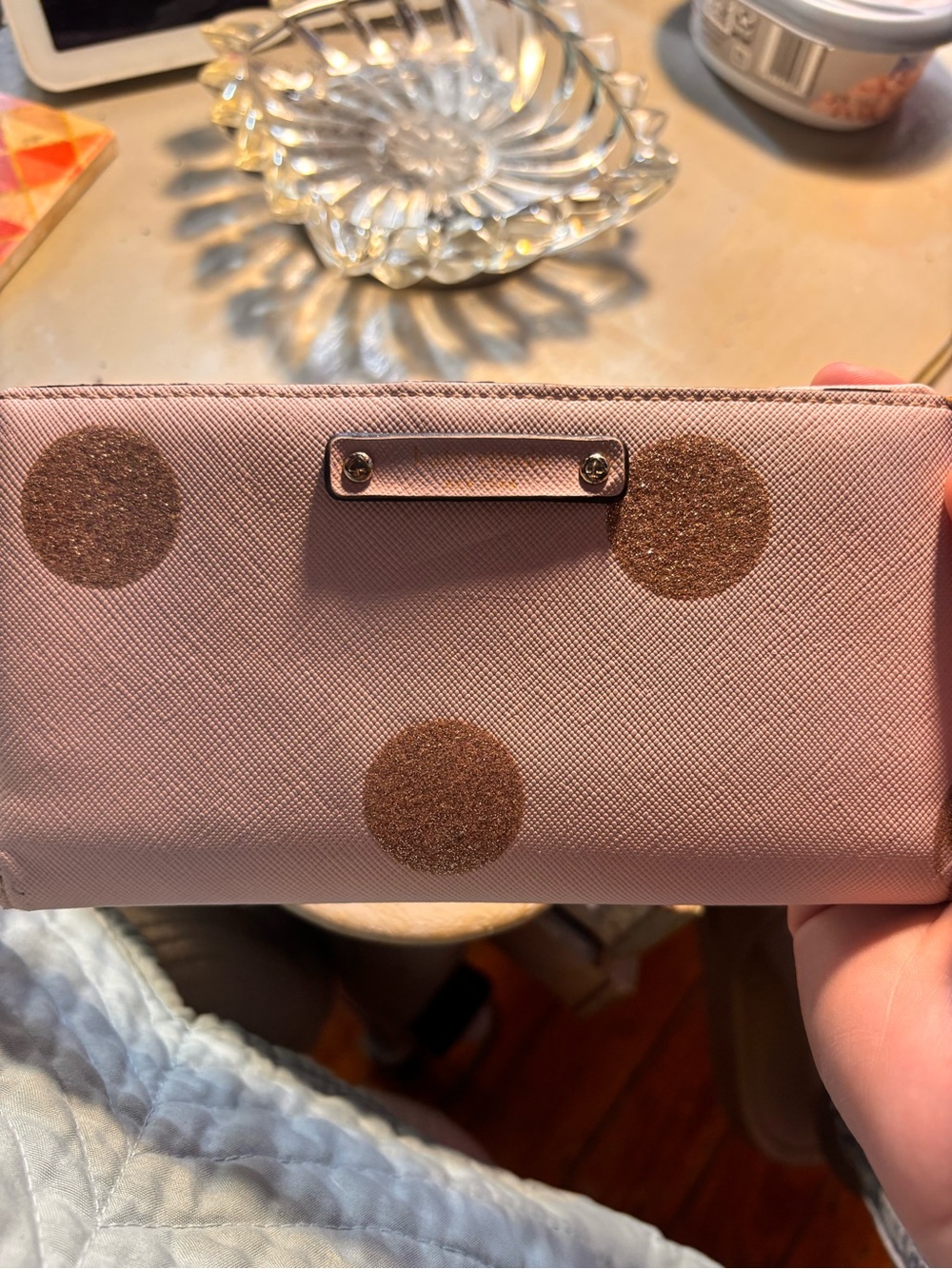 kate spade Pink Wallet with Gold Polka Dots